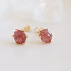 MINI HONOUR STUD EARRINGS - CRANBERRY QUARTZ & GOLD