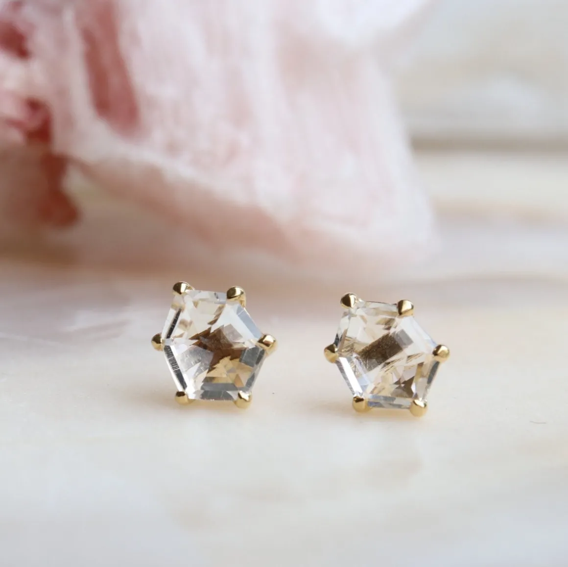 MINI HONOUR STUD EARRINGS - WHITE TOPAZ & GOLD