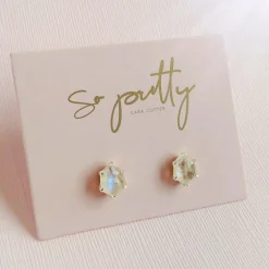 MINI HONOUR STUD EARRINGS - RAINBOW MOONSTONE & SILVER