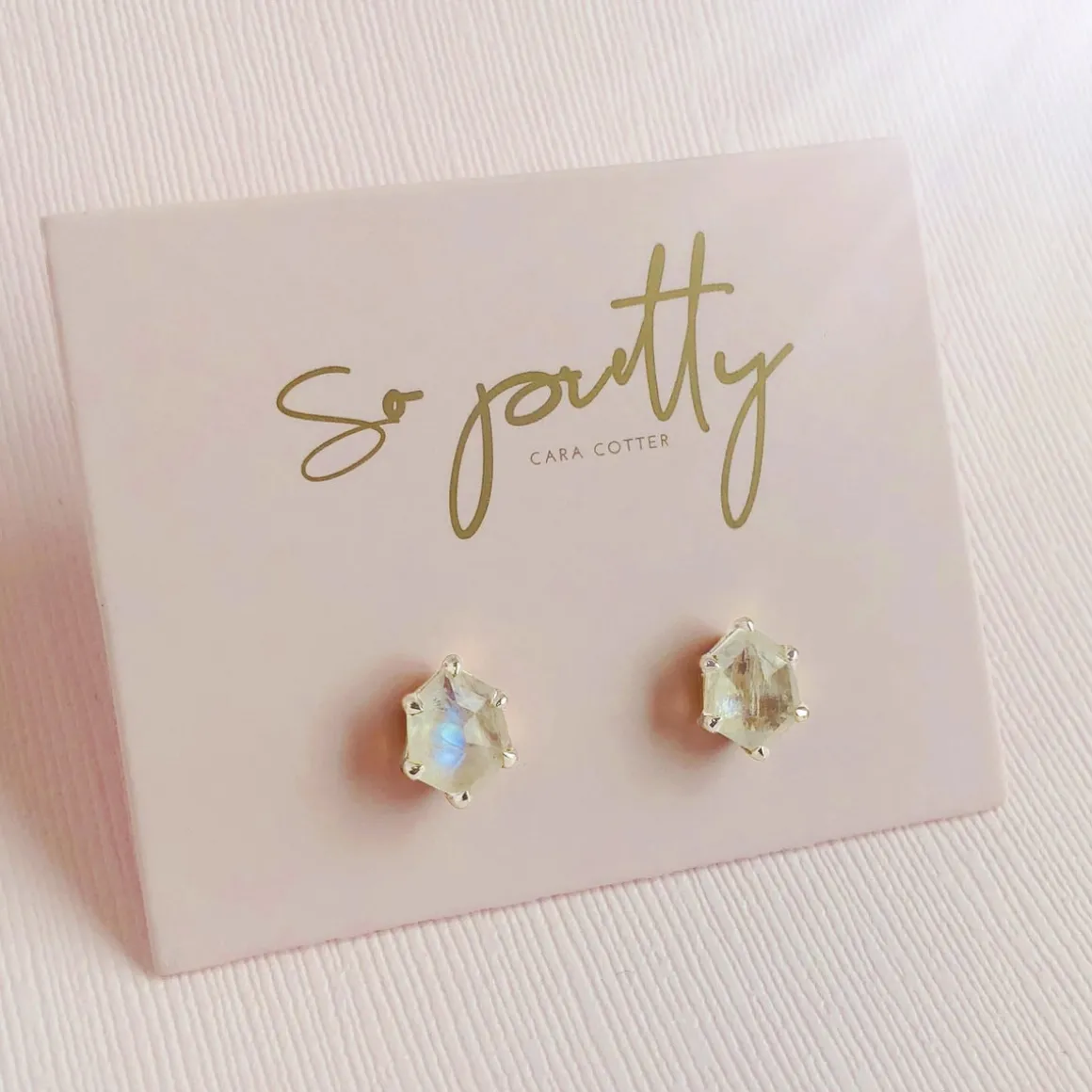MINI HONOUR STUD EARRINGS - RAINBOW MOONSTONE & SILVER