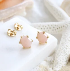 MINI HONOUR STUD EARRINGS - PINK OPAL & GOLD