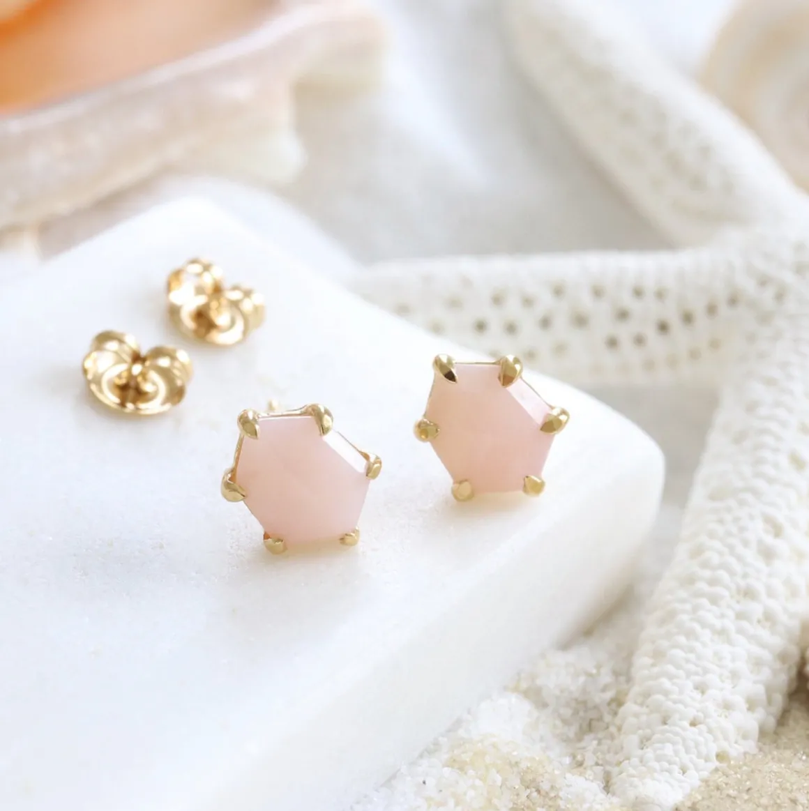 MINI HONOUR STUD EARRINGS - PINK OPAL & GOLD