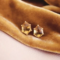 MINI HONOUR STUD EARRINGS - CITRINE & GOLD