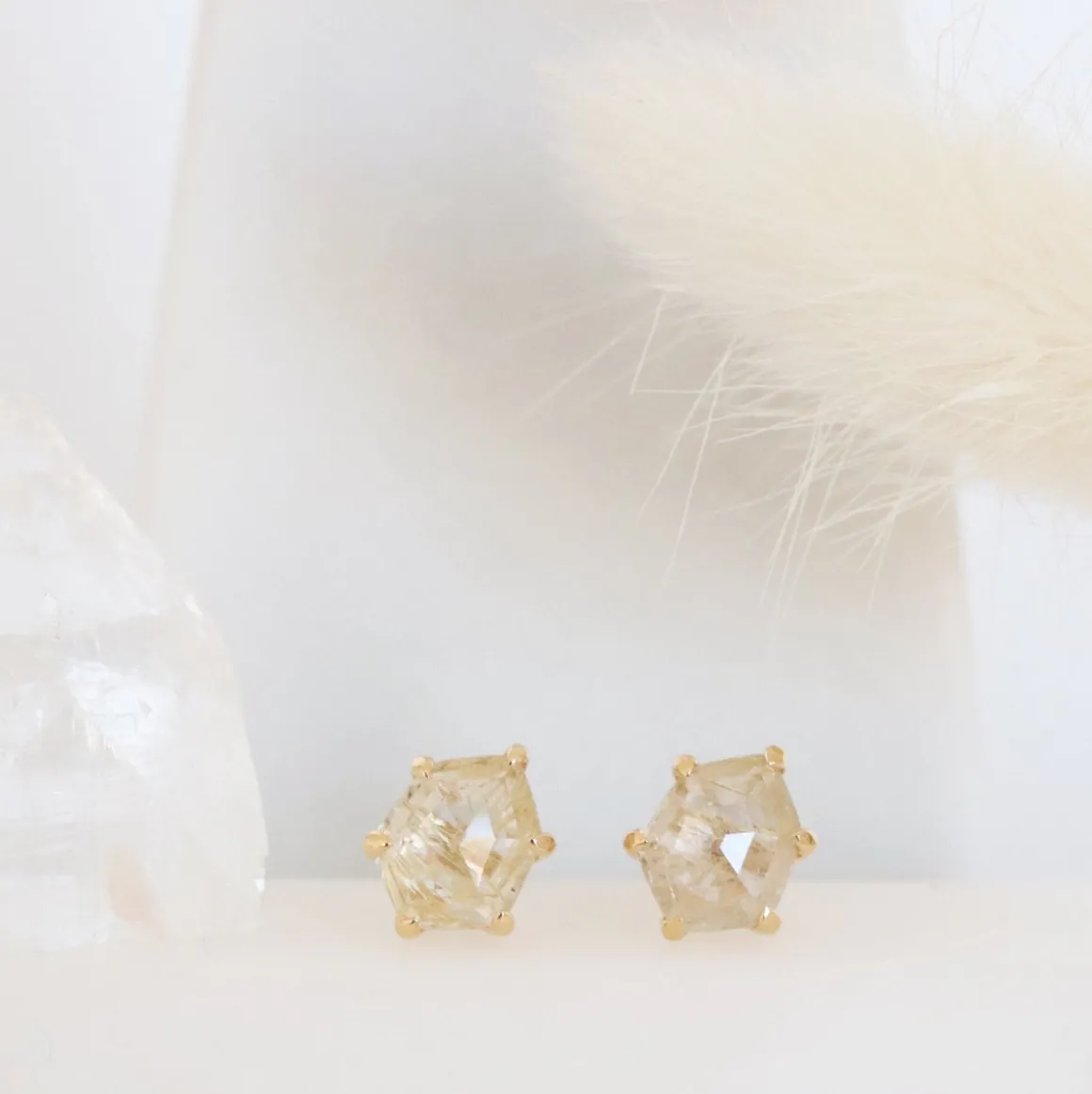 MINI HONOUR STUD EARRINGS - GOLDEN RUTILE QUARTZ & GOLD