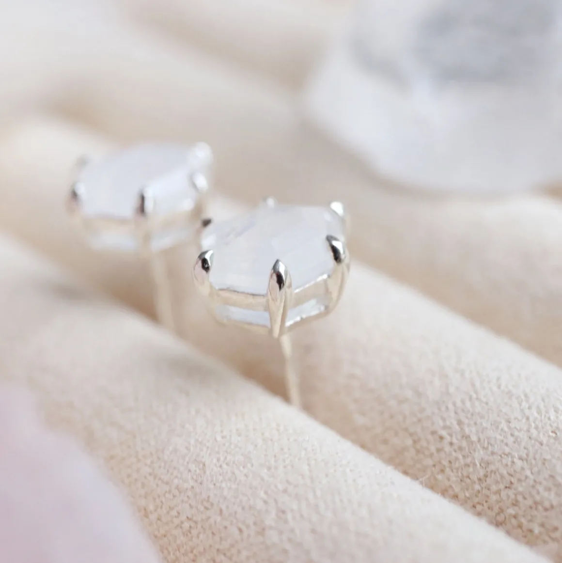 MINI HONOUR STUD EARRINGS - RAINBOW MOONSTONE & SILVER