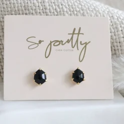MINI HONOUR STUD EARRINGS - BLACK ONYX & GOLD