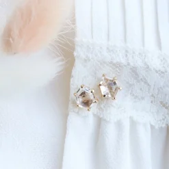 MINI HONOUR STUD EARRINGS - WHITE TOPAZ & GOLD