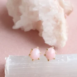 MINI HONOUR STUD EARRINGS - PINK OPAL & GOLD