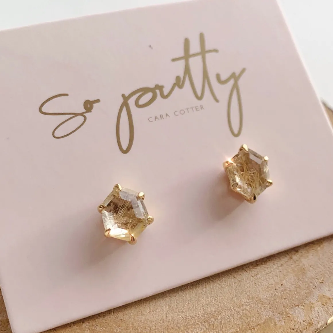 MINI HONOUR STUD EARRINGS - GOLDEN RUTILE QUARTZ & GOLD