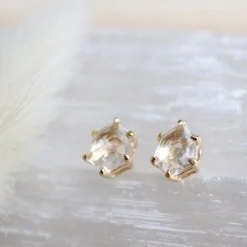 MINI HONOUR STUD EARRINGS - WHITE TOPAZ & GOLD
