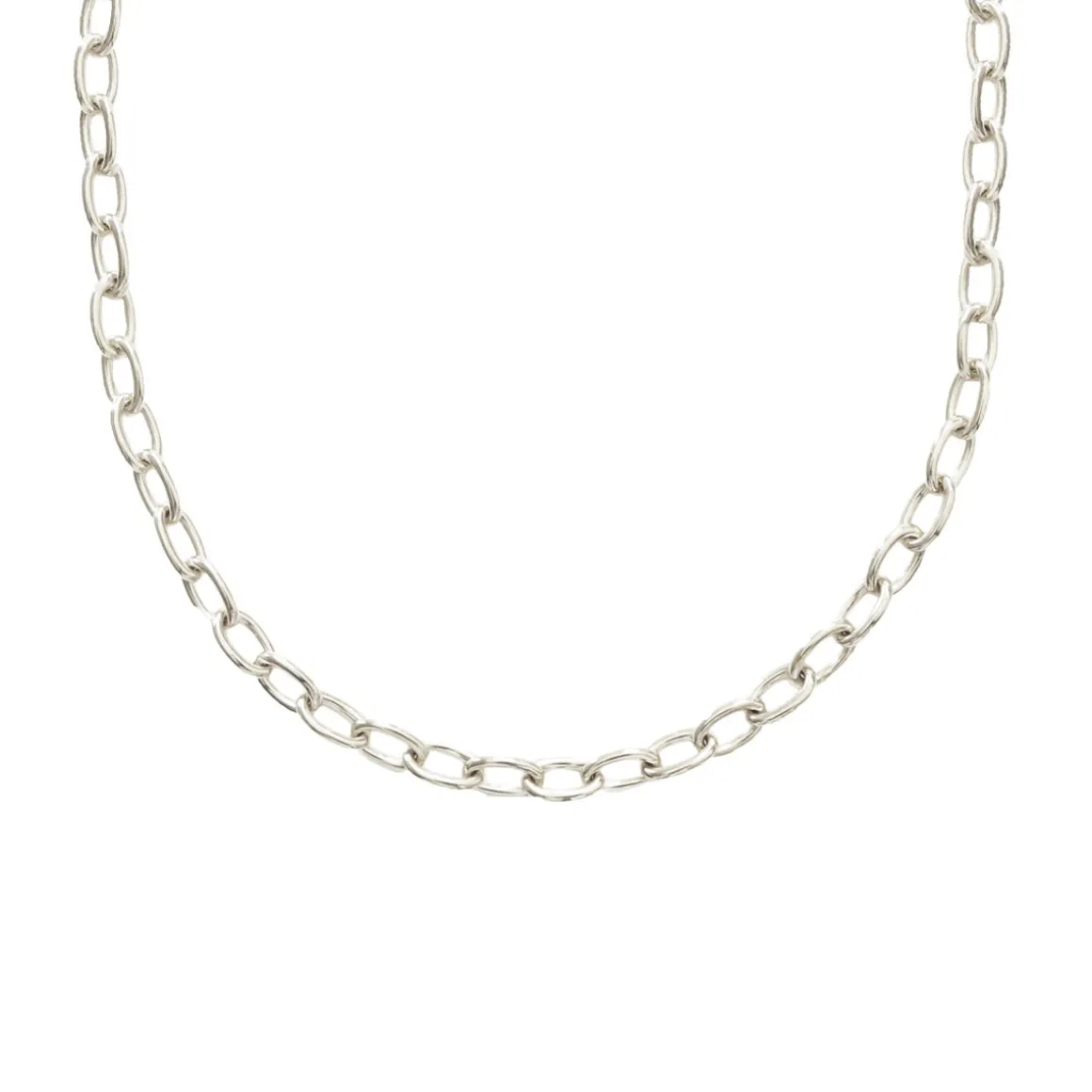 POISE HEAVY OVAL LINK NECKLACE - SILVER 15-18”