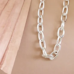 POISE HEAVY OVAL LINK NECKLACE - SILVER 15-18”