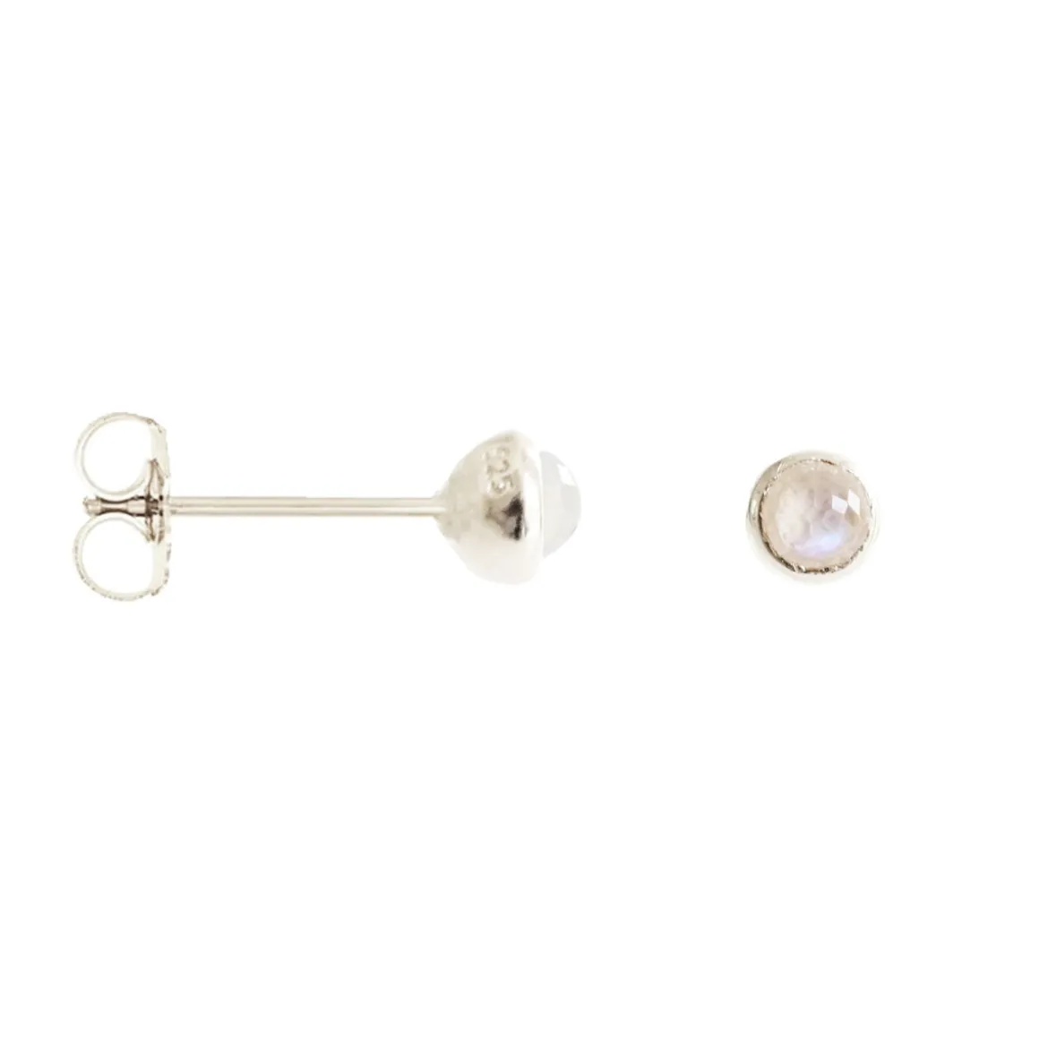 TINY PROTECT STUD EARRINGS - RAINBOW MOONSTONE & SILVER