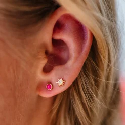 TINY PROTECT STUD EARRINGS - HOT PINK CHALCEDONY