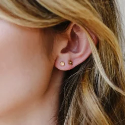 TINY PROTECT STUD EARRINGS - RAINBOW MOONSTONE & GOLD