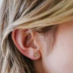 TINY PROTECT STUD EARRINGS - AQUA CHALCEDONY & GOLD