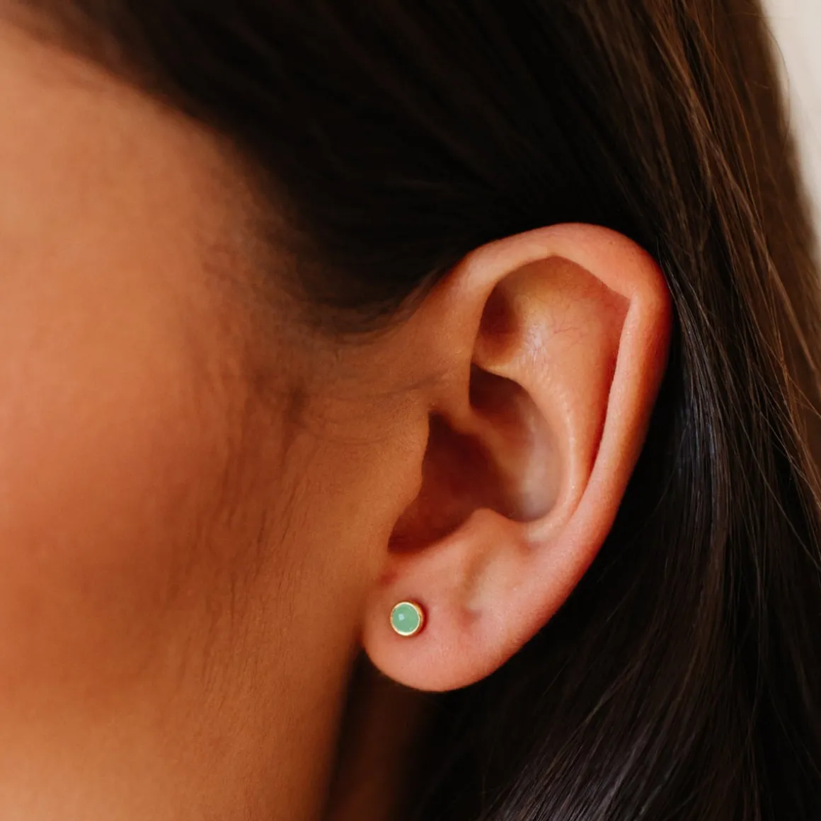 TINY PROTECT STUD EARRINGS - CHRYSOPRASE & GOLD