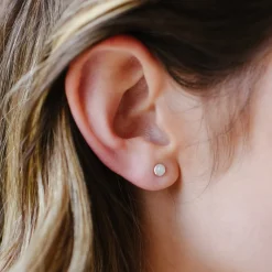 TINY PROTECT STUD EARRINGS - RAINBOW MOONSTONE & SILVER