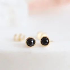 TINY PROTECT STUD EARRINGS - BLACK ONYX & GOLD