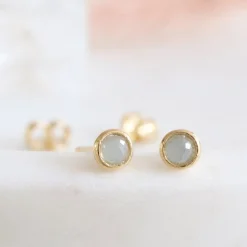 TINY PROTECT STUD EARRINGS - AQUA CHALCEDONY & GOLD