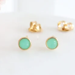 TINY PROTECT STUD EARRINGS - CHRYSOPRASE & GOLD