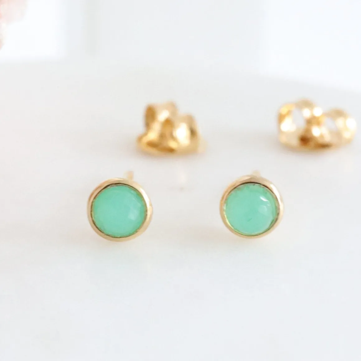 TINY PROTECT STUD EARRINGS - CHRYSOPRASE & GOLD