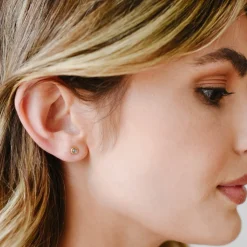 TINY PROTECT STUD EARRINGS - LABRADORITE & GOLD