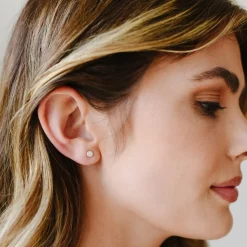 TINY PROTECT STUD EARRINGS - RAINBOW MOONSTONE & SILVER