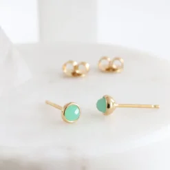 TINY PROTECT STUD EARRINGS - CHRYSOPRASE & GOLD