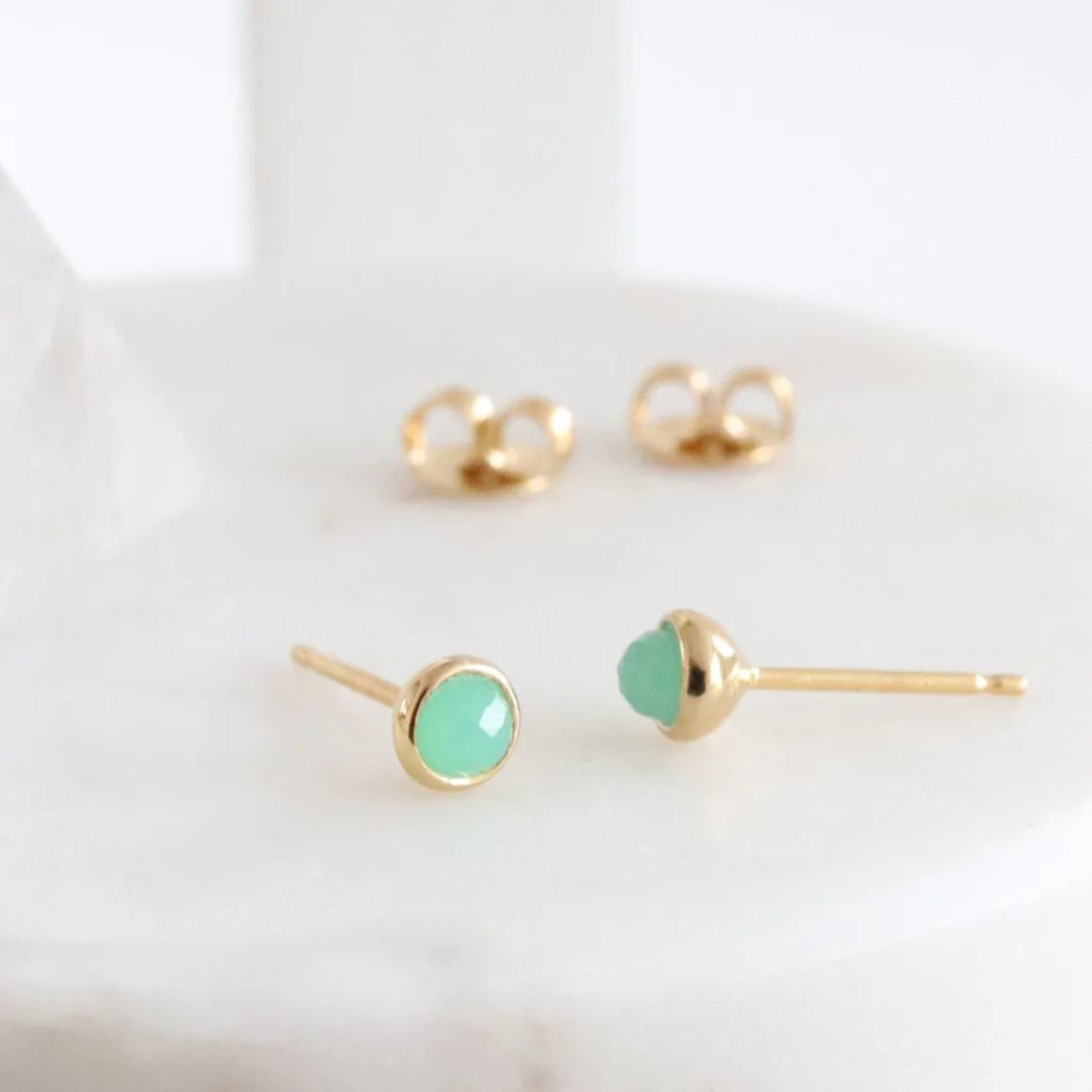 TINY PROTECT STUD EARRINGS - CHRYSOPRASE & GOLD