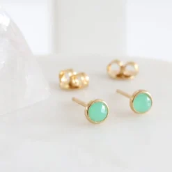 TINY PROTECT STUD EARRINGS - CHRYSOPRASE & GOLD