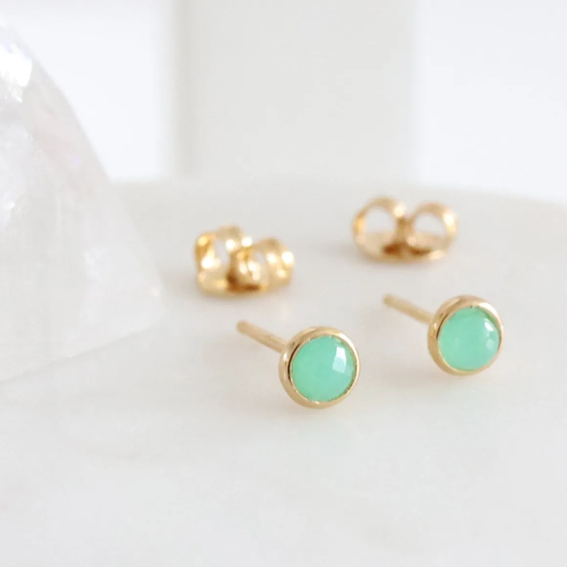 TINY PROTECT STUD EARRINGS - CHRYSOPRASE & GOLD