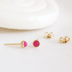 TINY PROTECT STUD EARRINGS - HOT PINK CHALCEDONY