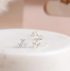 TINY TRIO LOVE STUDS - CUBIC ZIRCONIA & SILVER