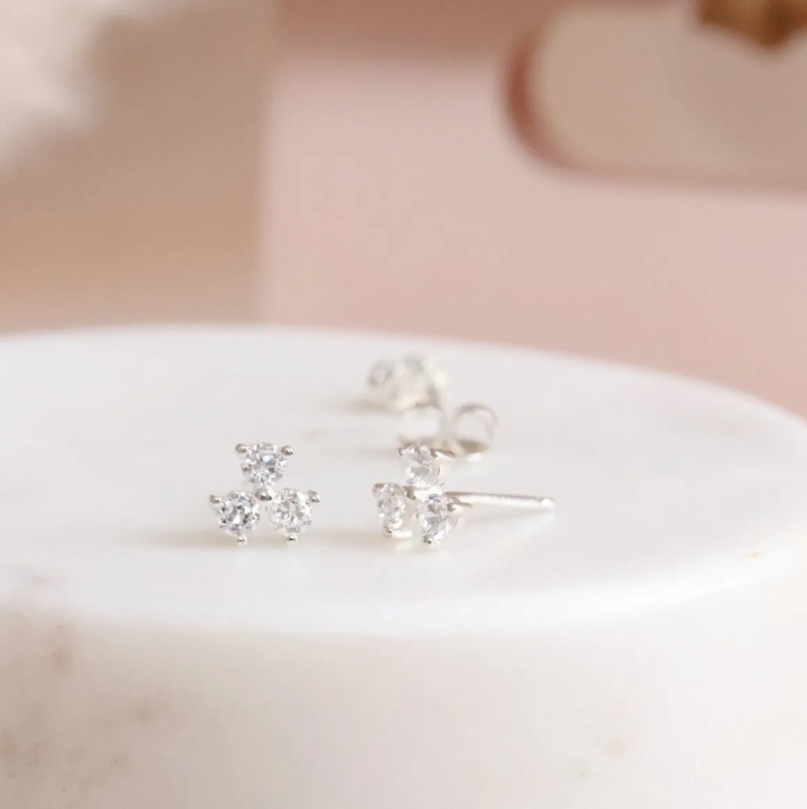 TINY TRIO LOVE STUDS - CUBIC ZIRCONIA & SILVER