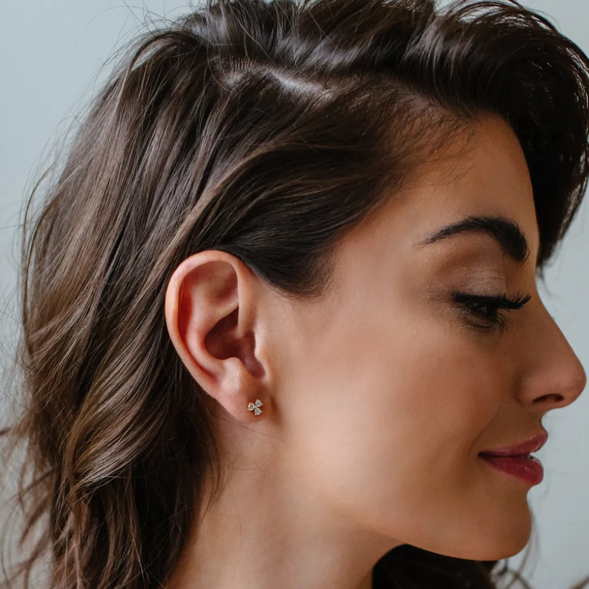 TINY TRIO LOVE STUDS - CUBIC ZIRCONIA & GOLD